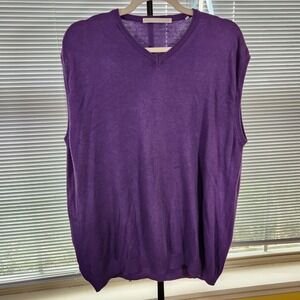 Perry Ellis $95 XL Lavender Purple Cotton Blend Vneck Sweater Vest Made In Italy